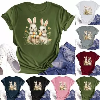 Женская повседневная футболка с круглым вырезом и короткими рукавами с принтом L армия зеленый