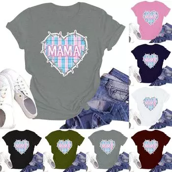 Женская повседневная футболка с круглым вырезом и короткими рукавами с принтом L армия зеленый