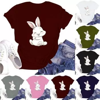 Женская повседневная футболка с круглым вырезом и короткими рукавами с принтом L армия зеленый