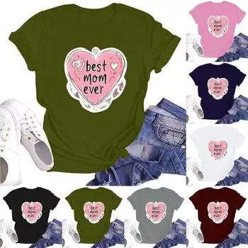 Женская повседневная футболка с круглым вырезом и короткими рукавами с принтом L армия зеленый