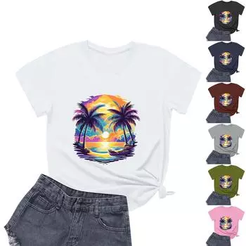 Женская повседневная футболка с круглым вырезом и короткими рукавами с принтом L армия зеленый