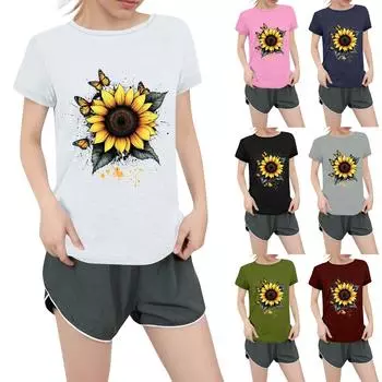 Женская повседневная футболка с круглым вырезом и короткими рукавами с принтом L армия зеленый