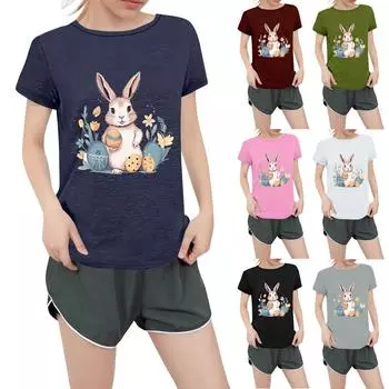 Женская повседневная футболка с круглым вырезом и короткими рукавами с принтом L армия зеленый