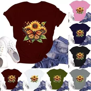 Женская повседневная футболка с круглым вырезом и коротким рукавом L армия зеленый