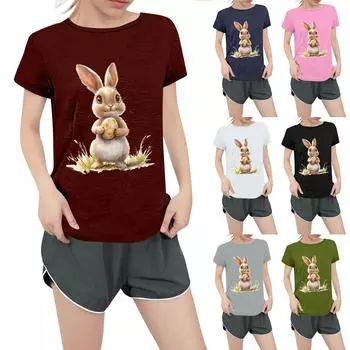 Женская повседневная футболка с круглым вырезом и короткими рукавами с принтом L армия зеленый