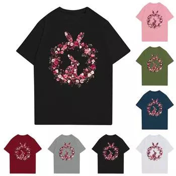 Женская повседневная футболка с круглым вырезом и короткими рукавами с принтом L армия зеленый