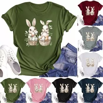 Женская повседневная футболка с круглым вырезом и короткими рукавами с принтом L армия зеленый