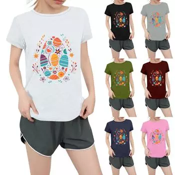 Женская повседневная футболка с круглым вырезом и короткими рукавами с принтом L армия зеленый