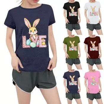 Женская повседневная футболка с круглым вырезом и короткими рукавами с принтом L армия зеленый