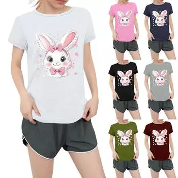 Женская повседневная футболка с круглым вырезом и короткими рукавами с принтом L армия зеленый