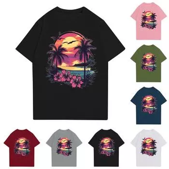 Женская повседневная футболка с круглым вырезом и короткими рукавами с принтом L армия зеленый