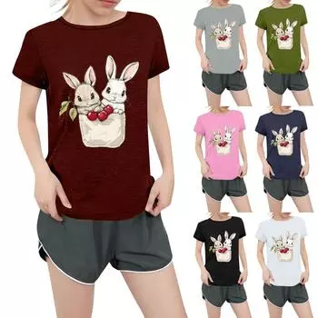 Женская повседневная футболка с круглым вырезом и короткими рукавами с принтом L армия зеленый