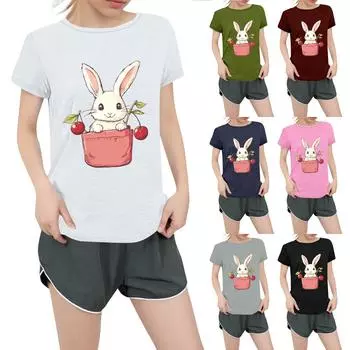 Женская повседневная футболка с круглым вырезом и короткими рукавами с принтом L армия зеленый