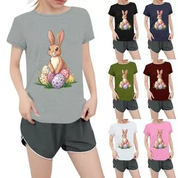 Женская повседневная футболка с круглым вырезом и короткими рукавами с принтом L армия зеленый