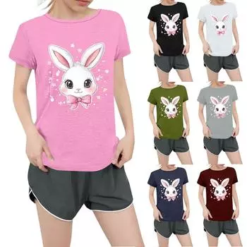 Женская повседневная футболка с круглым вырезом и короткими рукавами с принтом L армия зеленый