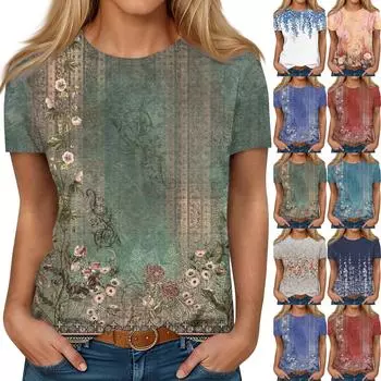 Женская повседневная футболка с круглым вырезом и короткими рукавами с принтом M оранжевый