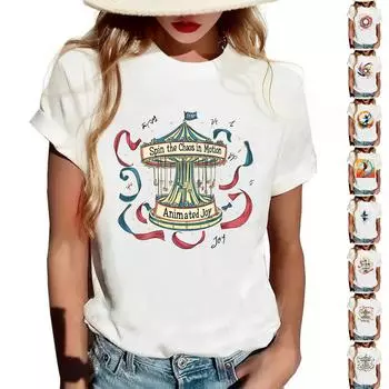 Женская повседневная футболка с круглым вырезом и короткими рукавами с принтом S