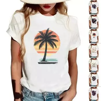 Женская повседневная футболка с круглым вырезом и короткими рукавами с принтом XL тёмно-синий