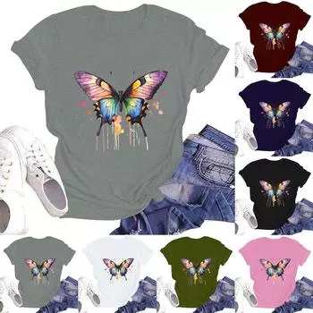 Женская повседневная футболка с круглым вырезом и коротким рукавом L