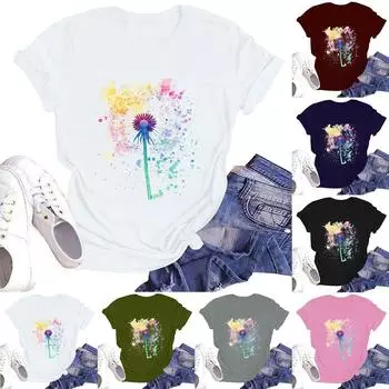 Женская повседневная футболка с круглым вырезом и коротким рукавом S