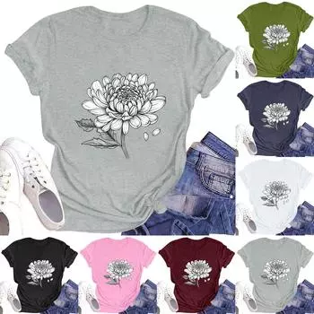 Женская повседневная футболка с круглым вырезом и короткими рукавами с принтом L