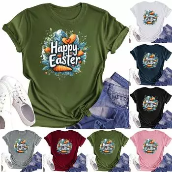 Женская повседневная футболка с круглым вырезом и короткими рукавами с принтом XXL тёмно-синий