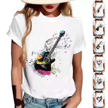 Женская повседневная футболка с круглым вырезом и короткими рукавами с принтом L чёрный