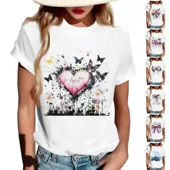 Женская повседневная футболка с круглым вырезом и короткими рукавами с принтом L