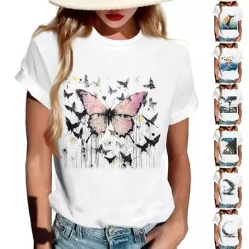 Женская повседневная футболка с круглым вырезом и короткими рукавами с принтом L чёрный