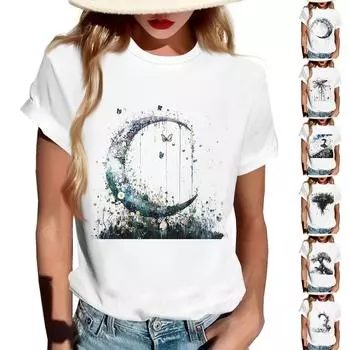 Женская повседневная футболка с круглым вырезом и короткими рукавами с принтом S