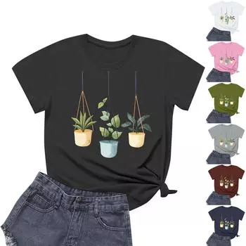 Женская повседневная футболка с круглым вырезом и короткими рукавами с принтом M тёмно-синий