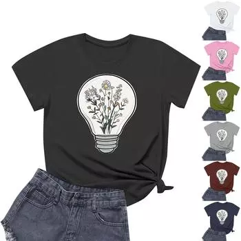 Женская повседневная футболка с круглым вырезом и короткими рукавами с принтом M чёрный