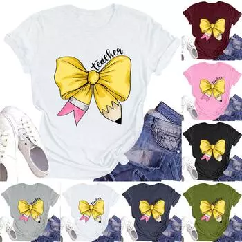 Женская повседневная футболка с круглым вырезом и короткими рукавами с принтом L чёрный