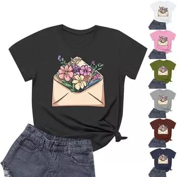 Женская повседневная футболка с круглым вырезом и короткими рукавами с принтом XXL белый