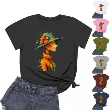 Женская повседневная футболка с круглым вырезом и короткими рукавами с принтом M тёмно-синий