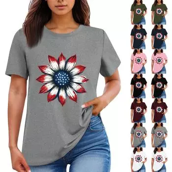 Женская повседневная футболка с круглым вырезом и коротким рукавом с принтом «День независимости» M розовый