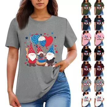 Женская повседневная футболка с круглым вырезом и коротким рукавом с принтом «День независимости» M винный