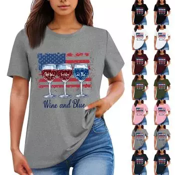 Женская повседневная футболка с круглым вырезом и коротким рукавом с принтом «День независимости» L тёмно-синий