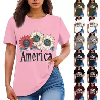 Женская повседневная футболка с круглым вырезом и коротким рукавом с принтом «День независимости» M