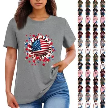 Женская повседневная футболка с круглым вырезом и коротким рукавом с принтом «День независимости» XXL