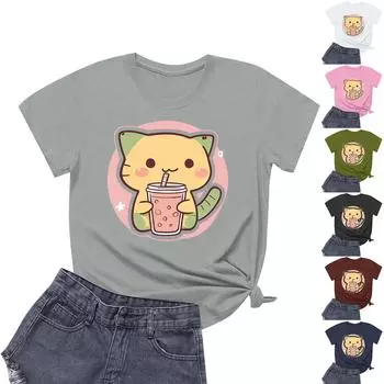 Женская повседневная футболка с круглым вырезом и короткими рукавами с принтом L армия зеленый