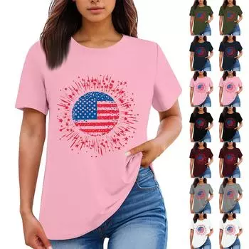 Женская повседневная футболка с круглым вырезом и коротким рукавом с принтом «День независимости» L армия зеленый