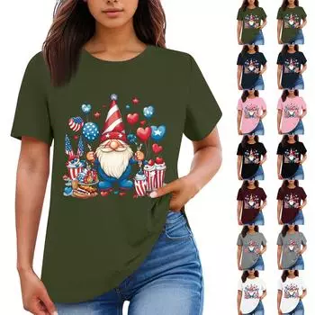 Женская повседневная футболка с круглым вырезом и коротким рукавом с принтом «День независимости» L армия зеленый