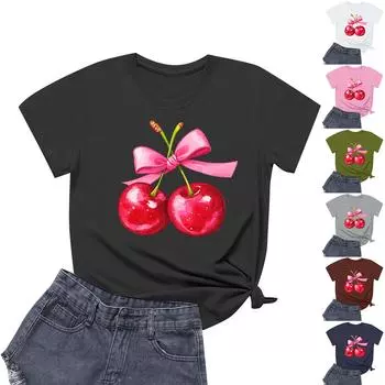 Женская повседневная футболка с круглым вырезом и короткими рукавами с принтом L армия зеленый