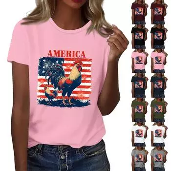 Женская повседневная футболка с круглым вырезом и коротким рукавом с принтом «День независимости» S