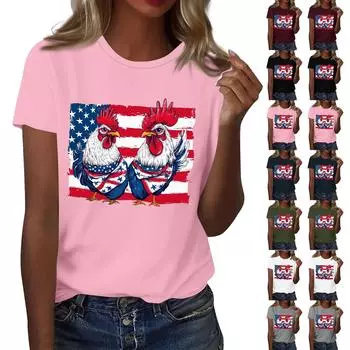 Женская повседневная футболка с круглым вырезом и коротким рукавом с принтом «День независимости» XL