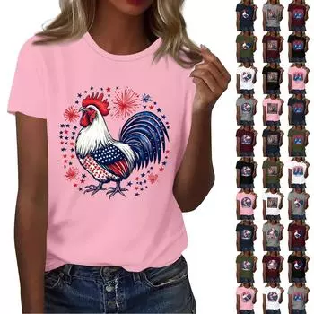 Женская повседневная футболка с круглым вырезом и коротким рукавом с принтом «День независимости» XL чёрный