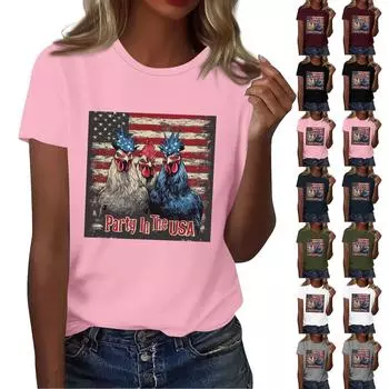 Женская повседневная футболка с круглым вырезом и коротким рукавом с принтом «День независимости» XXL