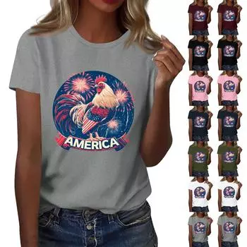 Женская повседневная футболка с круглым вырезом и коротким рукавом с принтом «День независимости» L армия зеленый