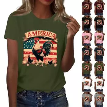 Женская повседневная футболка с круглым вырезом и коротким рукавом с принтом «День независимости» L армия зеленый